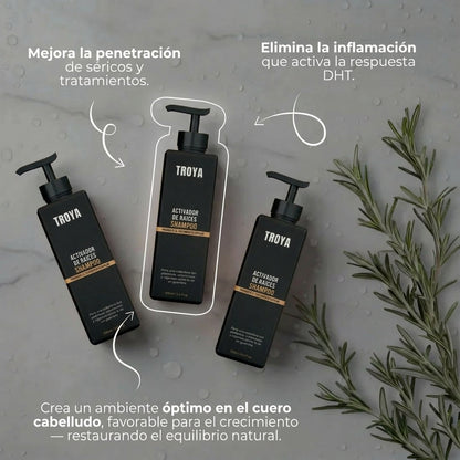 TROYA™ Activador de Raíces — Shampoo anticaída para hombres: ¡recuperá tu cabello con solo 4 lavados por semana!