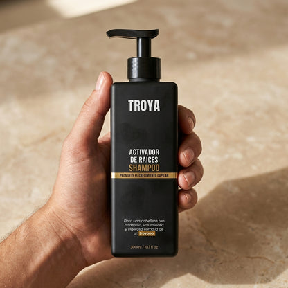 TROYA™ Activador de Raíces — Shampoo anticaída para hombres: ¡recuperá tu cabello con solo 4 lavados por semana!